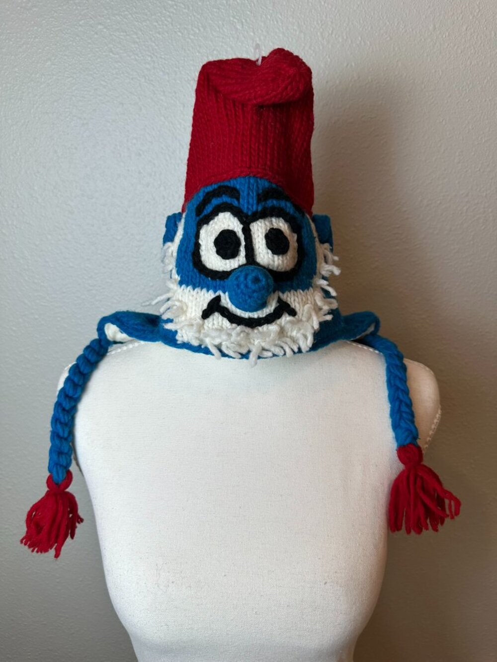 Adorable Artisan Papa Smurf Beanie with Earflaps & Beard!